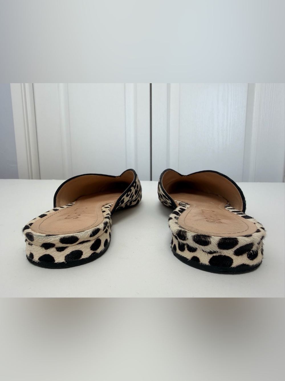 SCHUTZ Leopard & Zebra Print Pointed Toe Mules - Black & Cream - Picture 5 of 11